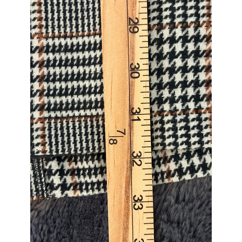 H&M Pencil Skirt 14 Black Tan Glen Plaid Midi Back Vent Academic Dark Academia - Picture 5 of 12